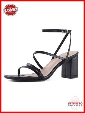 Strappy Block Heel Sandals Square Toe Ankle Strap Comfortable